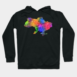 Colorful mandala art map of Ukraine with text in multicolor pattern Hoodie